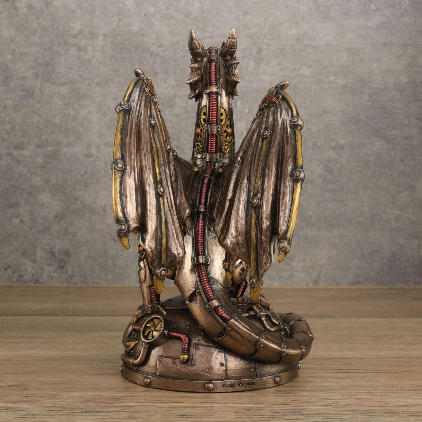 Veronese Design 8 1/4 Inch Steampunk Mechanical Gear Dragon Sitting on Platform Cold Cast Resin Bronze Finish