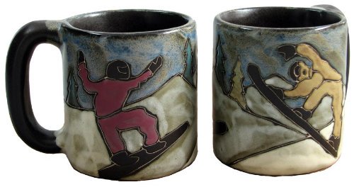 One (1) MARA STONEWARE COLLECTION - 16 Ounce Coffee or Tea Cup Collectible Dinner Mug - Snowboarders Design