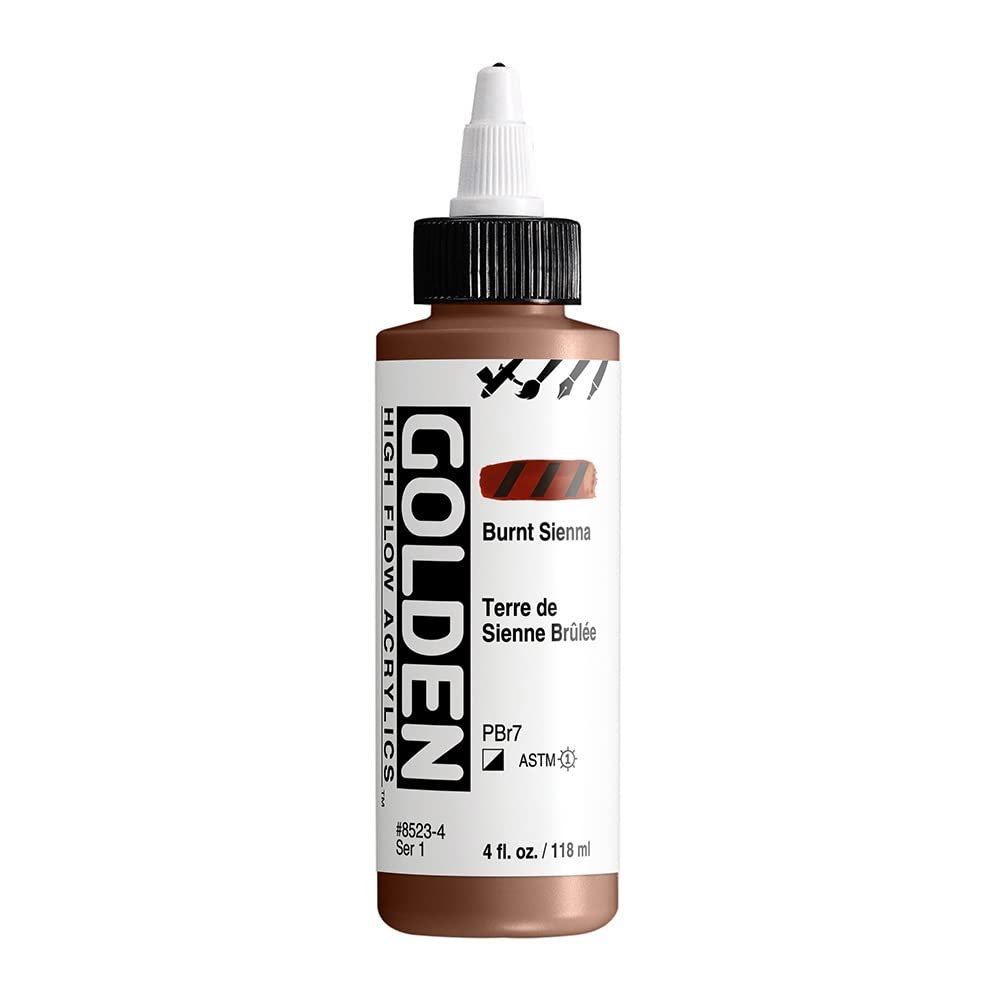 High Flow Acrylics by GOLDEN, Burnt Sienna, 4 fl. oz. Bottle, Professional Acrylic Paint, Semi-Opaque