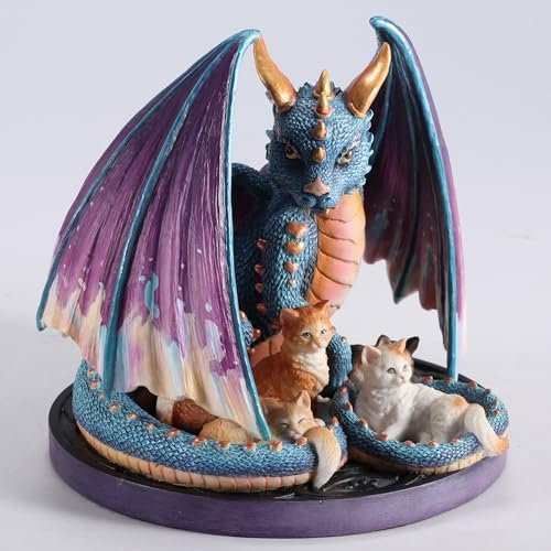 Veronese Design 5 1/8 Inch Foster Family by Selina Fenech Iridescent Dragon and Cats Hand Painted Figurine