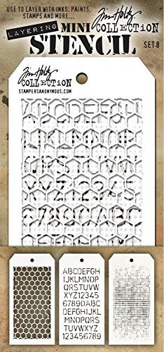 Tim Holtz - Nine Mini Layering Stencils - Numeric, Houndstooth, Rings, Honeycomb, Schoolhouse, Dot Fade, Tiles, Harlequin and Splotches - aka sets 7, 8 & 9