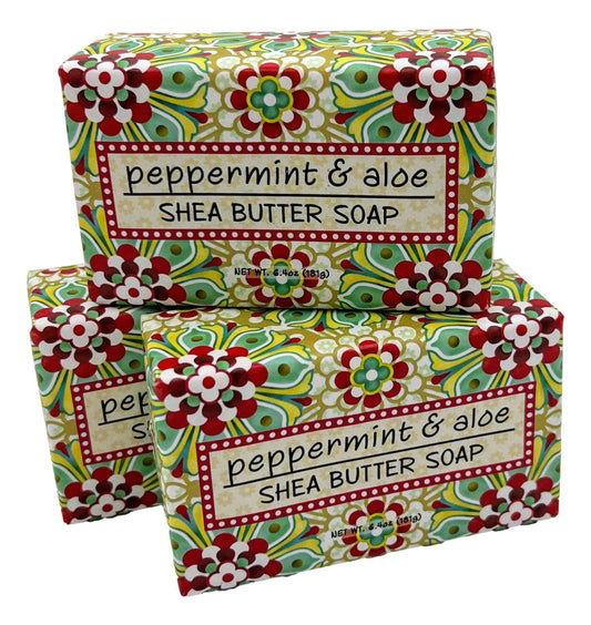 Greenwich Bay Trading Co., Peppermint and Aloe Shea Butter Soap, Set of 3 Bars, 6.4 Ounces Each