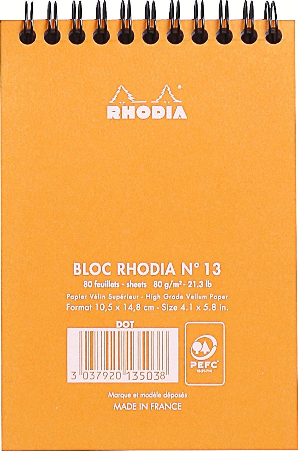 "Rhodia Notepad 4""x6"" Double Spiral dot grid, Micro Perforated, 80 Sheets orange, Pack of 3" (13503-3)