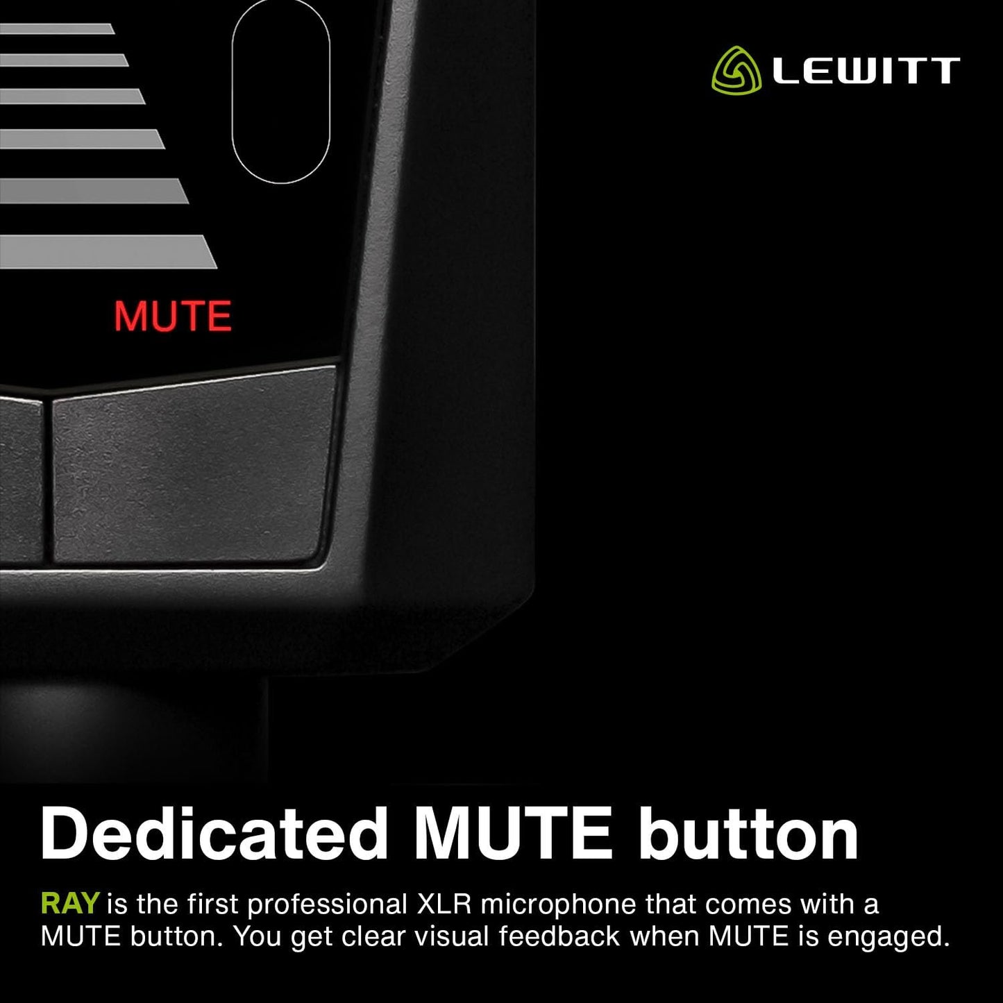 Lewitt RAY Microphone with Autofocus for Your Voice - Mute by Distance and Mute Button - for Podcasts, Streaming, Content and Music in Studio Quality - 1" Studio Condenser Capsule