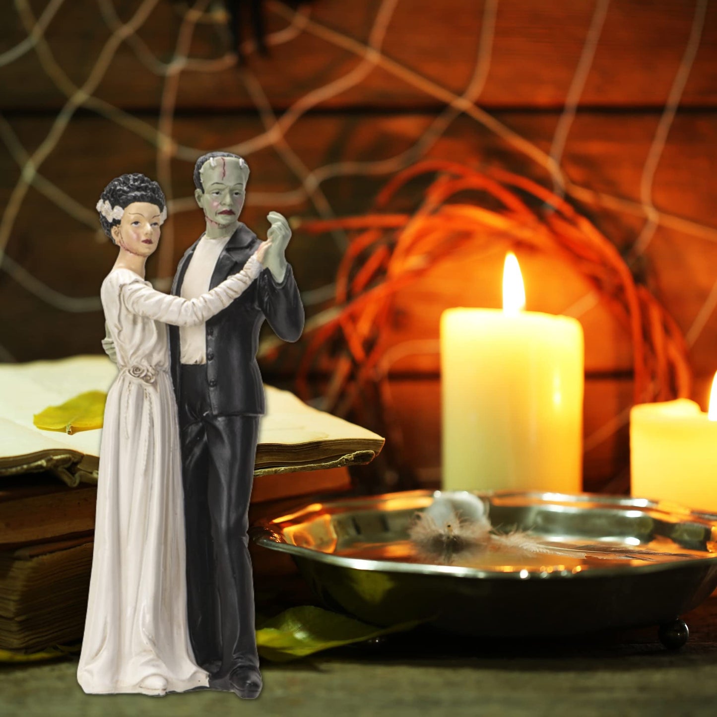 Pacific Giftware Frank and Bride Dancing Figurine, Gothic Collectible Frankenstein Statue, 5.25 Inches x 5 Inches x 12 Inches