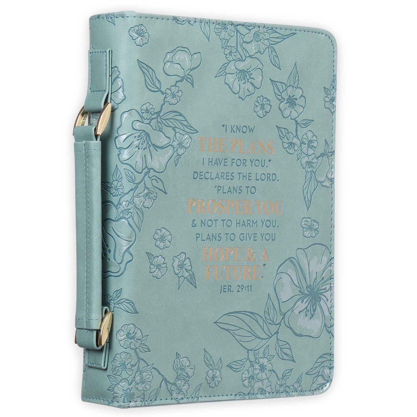 Christian Art Gifts Faux Leather Fashion Bible Cover: I Know The Plans I Have for You - Jeremiah 29:11 Inspirational Bible Verse, Debossed Floral Teal Design, Large