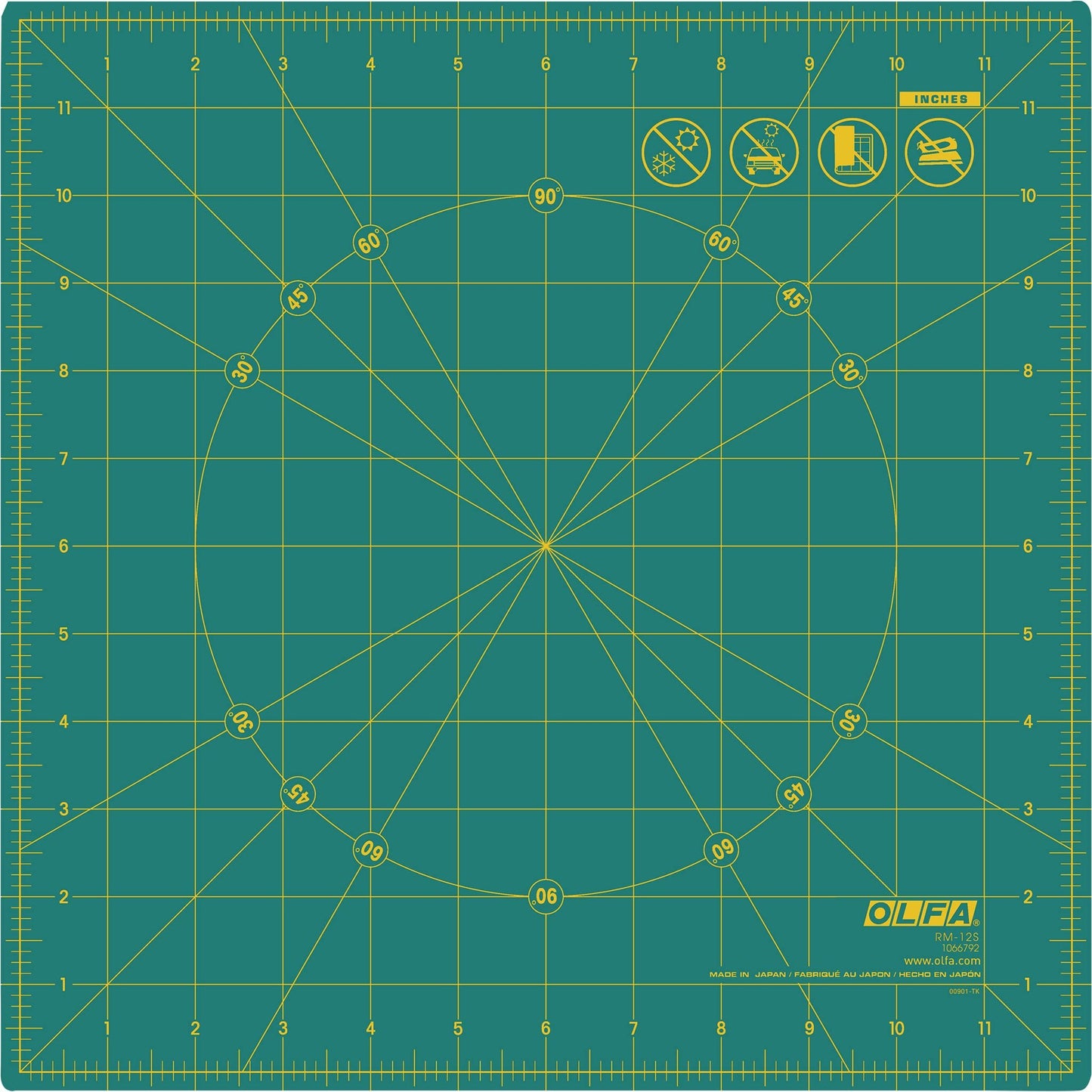 OLFA Rotating Cutting Mat - Self Healing Square Rotary Mat with Grid for Fabric, Sewing, Quilting, & Crafts, Rotates 360 Degrees, Use with Rotary Cutters