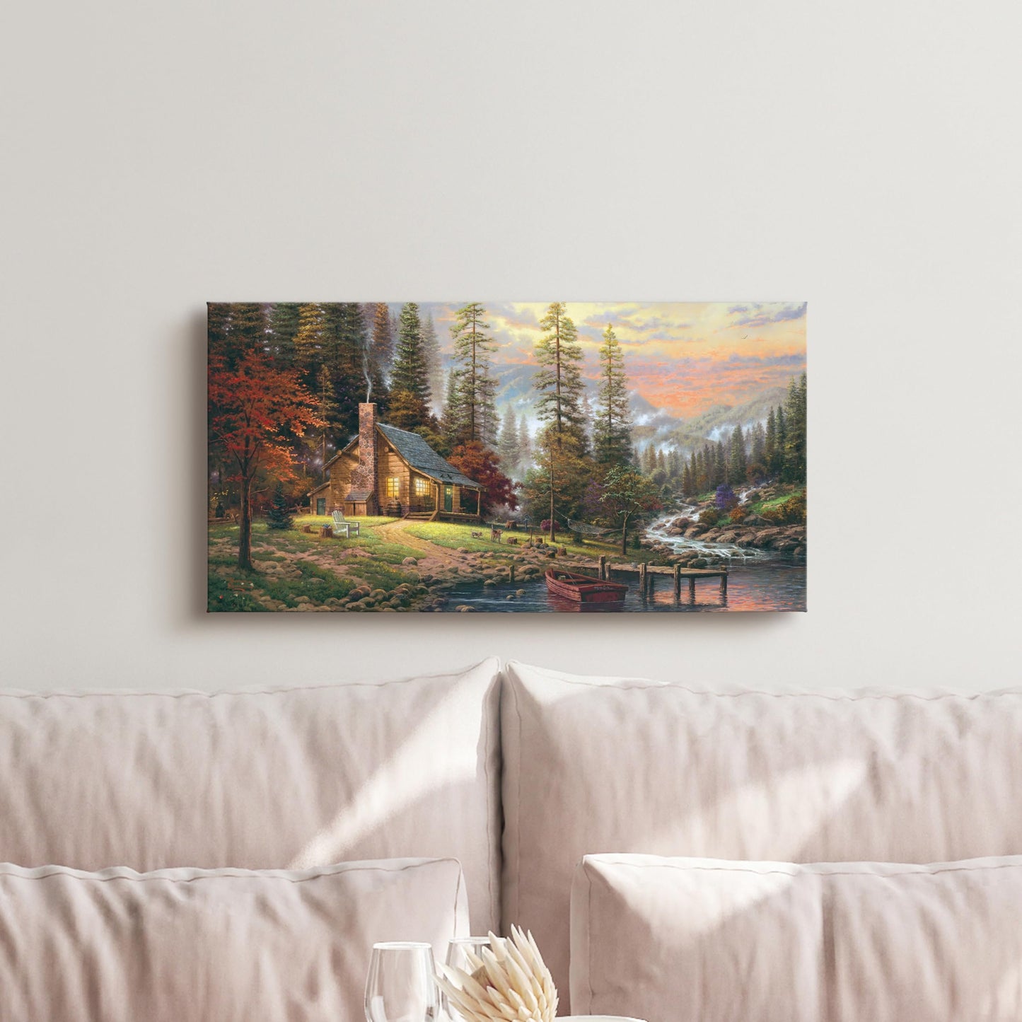 Thomas Kinkade A Peaceful Retreat 16" x 31" Gallery Wrapped Canvas Art | Frameless Room Wall Art | Certificate of Authenticity Included