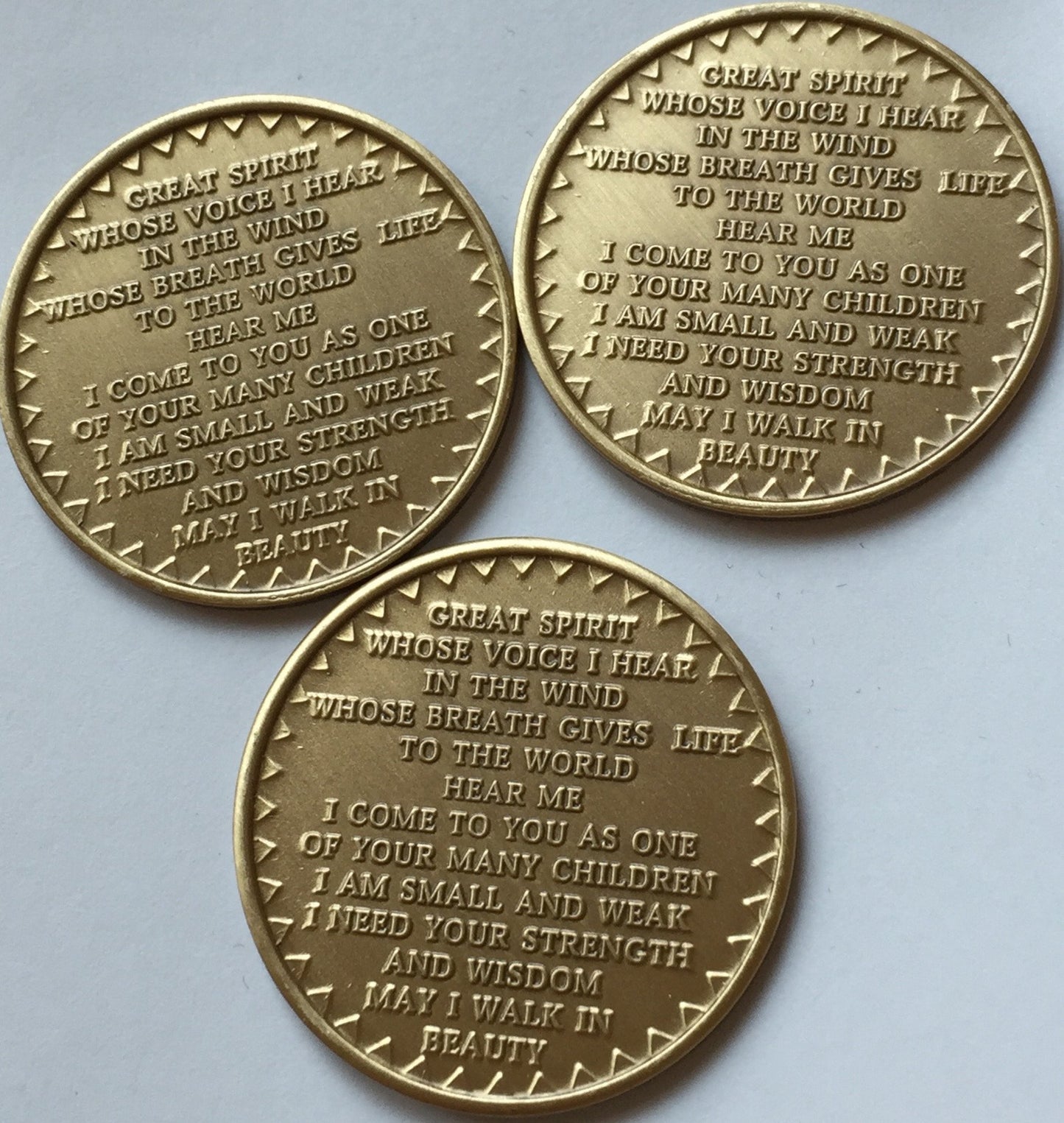 Bulk Set of 3 in The Spirit of Love Native American Great Spirit Prayer Bronze Medallion Chips