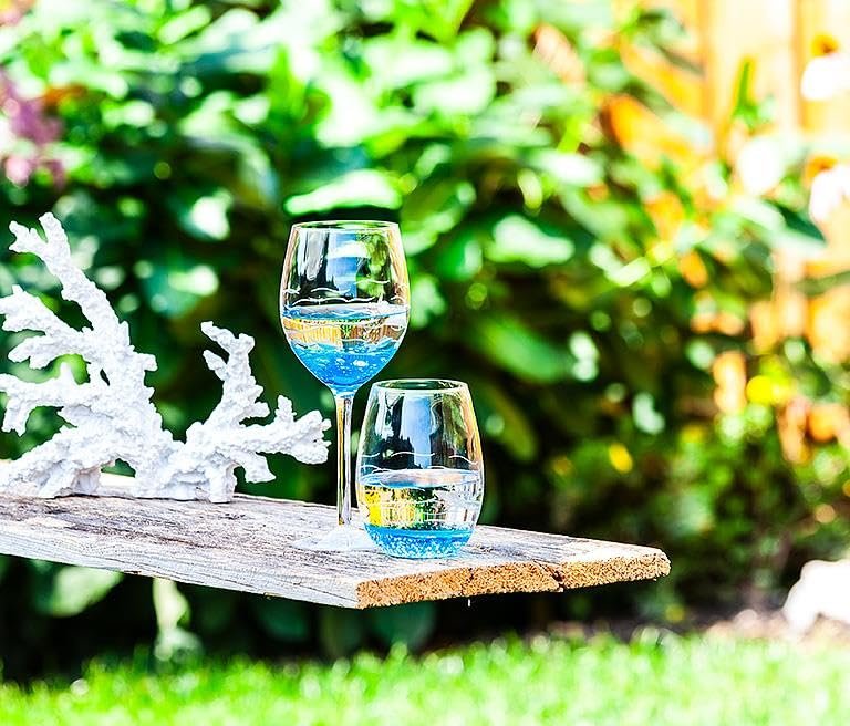Abbott Collection 27-Sardinia-SG Fish Cut Stemless Goblet, Blue/Clear