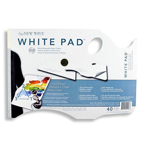 New Wave White Pad | Hand Held Paper Palette, 11"x16" Inches, Disposable Paint Palette, 40 Sheets, Glue-Bound, Bleed-Proof Palette With Thumb Hole, For All Art Media, Patented Ergonomic Design