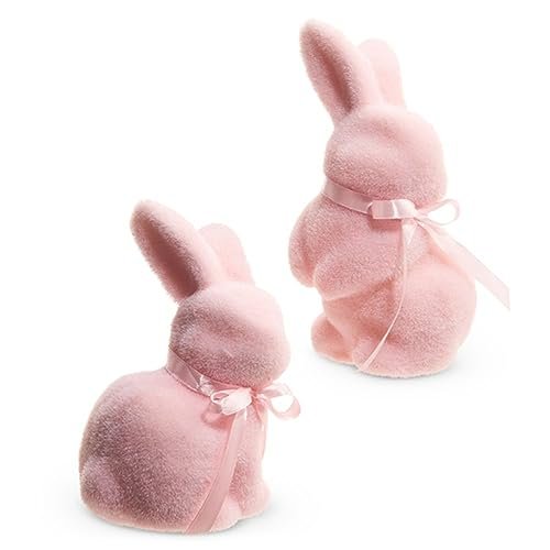 Raz Imports 2024 Easter 7.25" Pastel Pink Flocked Bunnies, Assorted of 2