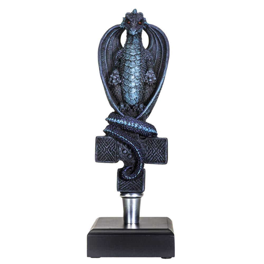 SUMMIT COLLECTION Fantasy Dragon On Celtic Cross Beer Tap Handle Display Grey Stone Sculptural Decor for Homebrew Kegerators Man Cave Bars Cool Beer Gift
