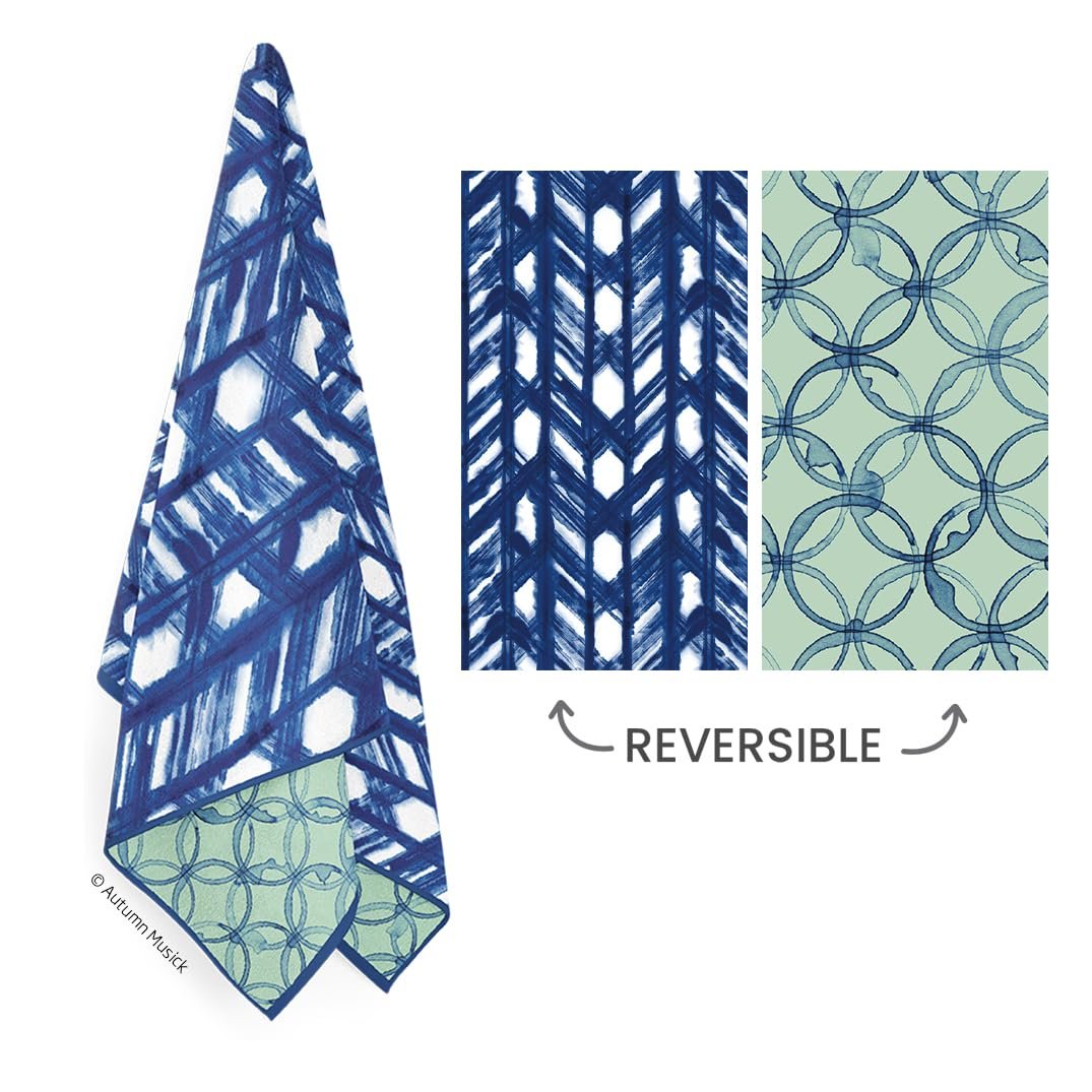 WerkShoppe Indigo Lattice Decorative Kitchen Towel - Waffle Weave Microfiber