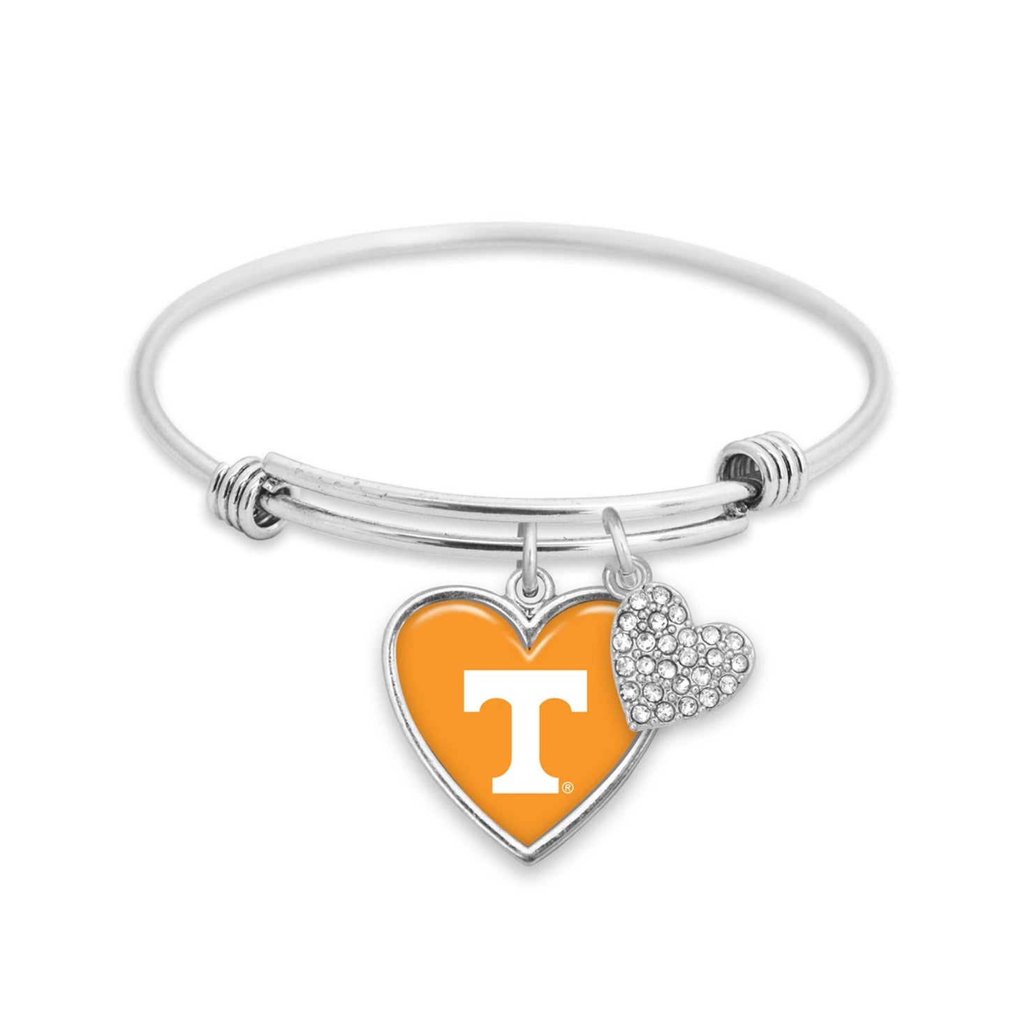Tennessee Volunteers Amara Crystal Heart Silver Bangle Bracelet Jewelry Gift UT
