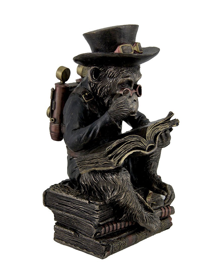Veronese Design 7 1/2" Steampunk Chimpanzee Scholar Resin Statue Bronze Finish