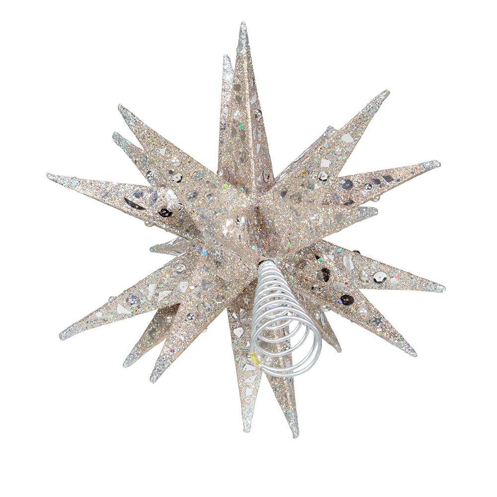 Kurt S. Adler, Inc. S4366 Kurt Adler 12" Champagne & Silver Glitter Moravian Star Treetop