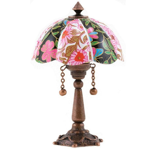 Town Square Miniatures Dollhouse Bronze Table Lamp with Floral Tiffany Shade 12V Electric Lighting