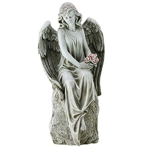 Joseph's Studio by Roman, 17.75" H Angel Holding Flowers Garden Statue, Religious Outdoor Decor