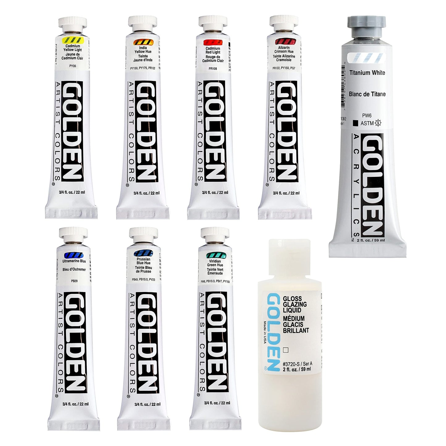 Heavy Body Acrylics by GOLDEN, Traditional Set, 8 Color, Professional Acrylic Paint