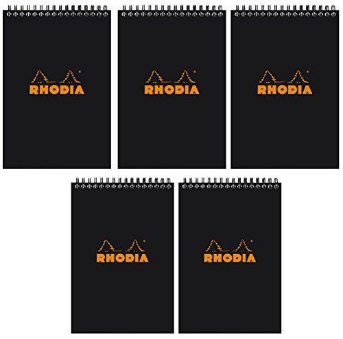 Rhodia Lined Wirebound Notepads, 6 X 8 1/4-Inches, Black (165019C), Pack of 5