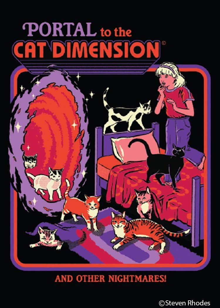 Ephemera, Inc Portal to the Cat Dimension Refrigerator Magnet, Whimsical, Fantastical, 1 Count, Black, Rectangular