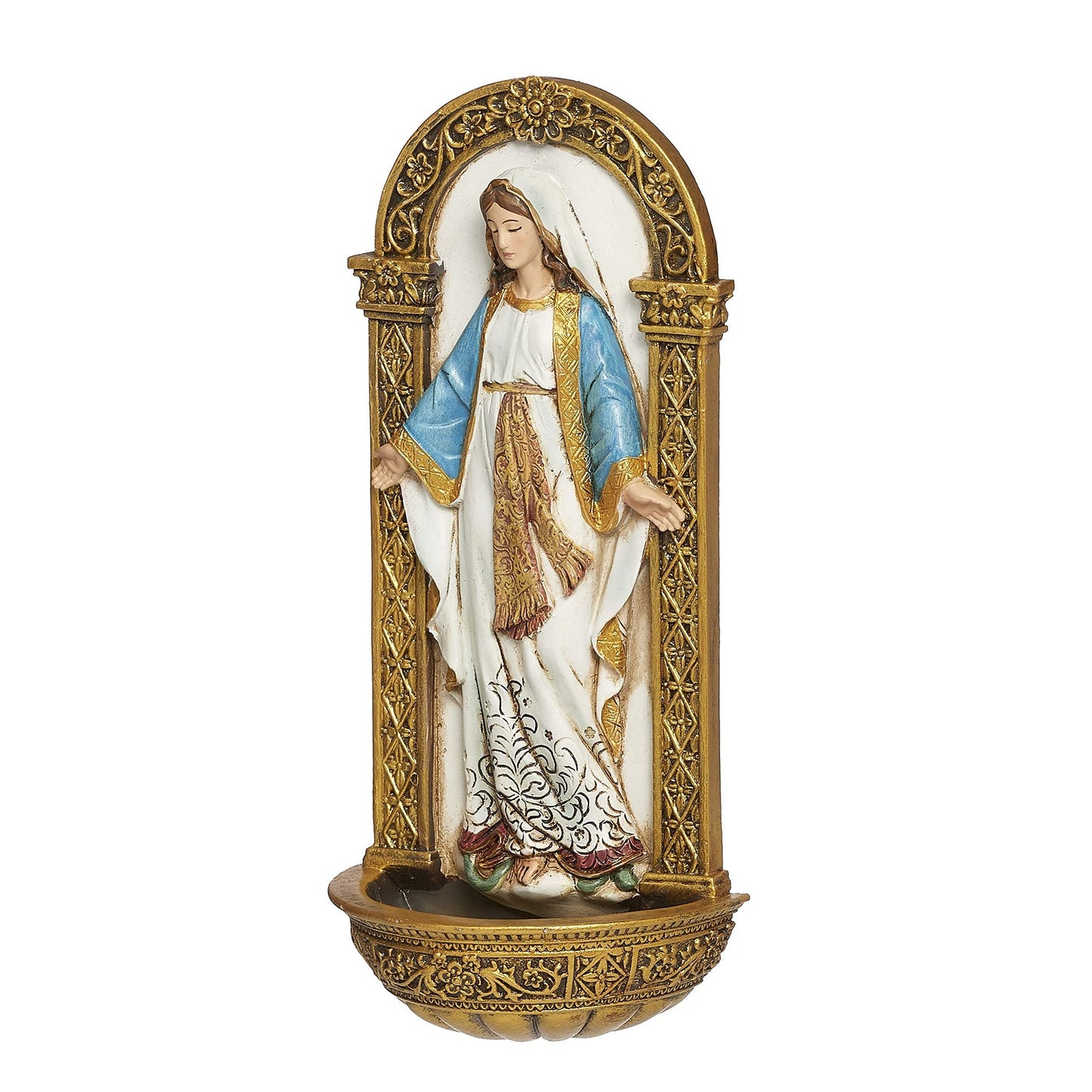 Joseph's Studio by Roman - Our Lady of Grace Holy Water Font, Renaissance Collection, 7.25" H, Resin and Stone, Religious Gift, Decoration, Collection, Durable, Long Lasting, Decorative, Collection