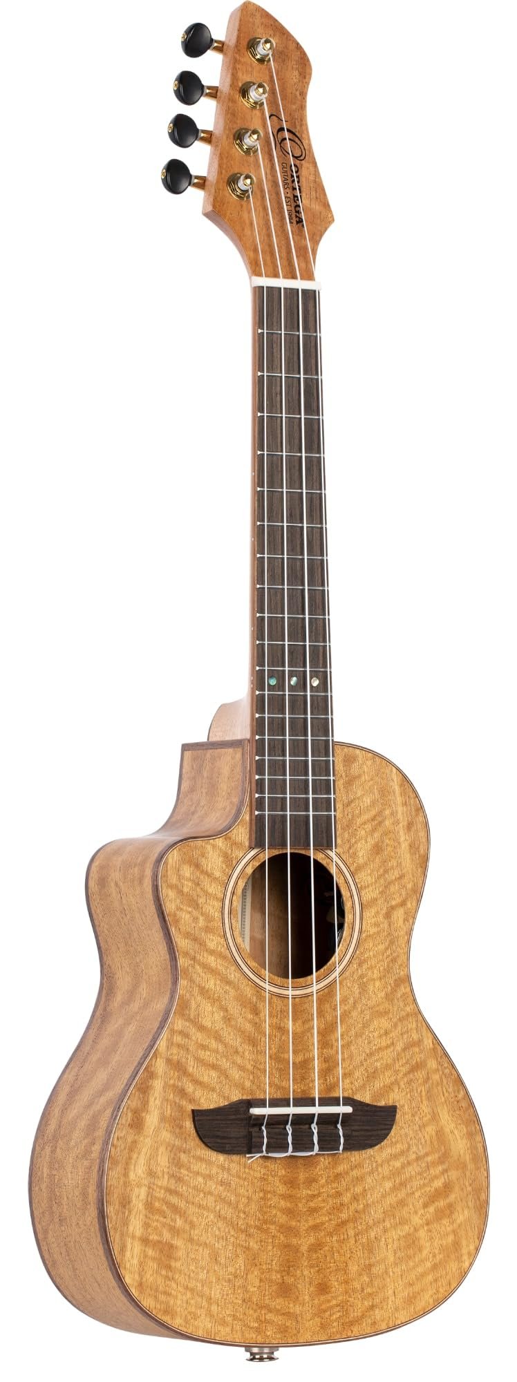 Ortega Guitars, 4-String Horizon Series Revese Headstock Left-Handed Concert Acoustic-Electric Ukulele w/Bag, Natural (RUMG-CE-L)