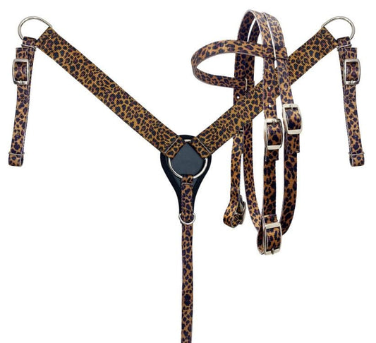 Showman Pony Size Nylon Headstall & Breast Collar Set w/Cheetah Print