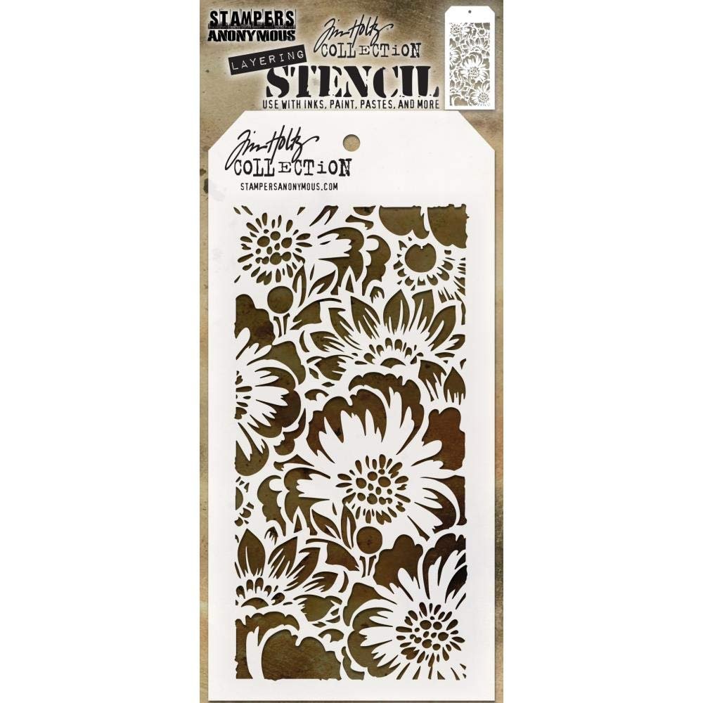 Tim Holtz Stencils Set - Doodle Art 1, Doodle Art 2 and Bouquet - 3 Item Bundle