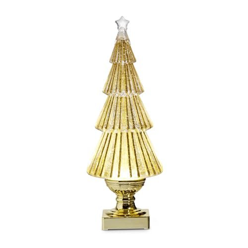 Raz Imports Lighted Flat Christmas Tree with Gold Swirling Glitter, 14.25-inch Height, Holiday Season Decoration