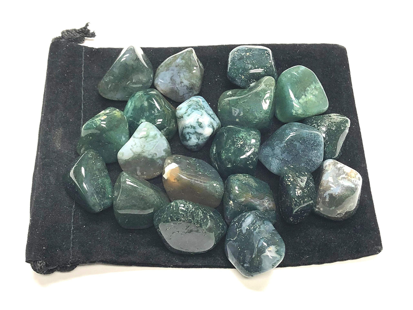 Zentron Crystal Collection Tumbled Green Moss Agate - Large 1" Stones in Velvet Bag (1 Pound)