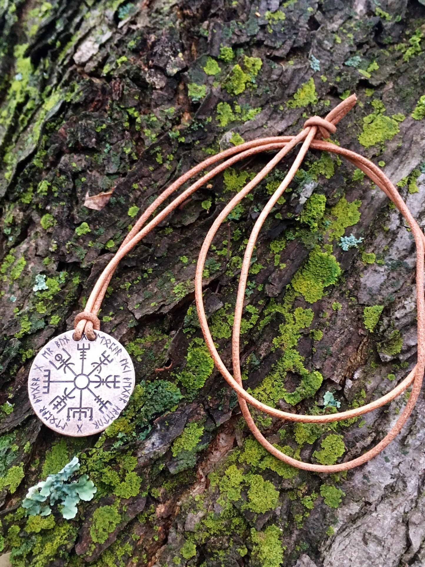 Shire Post Mint Vegvisir Norse Compass Necklace on Leather Cord