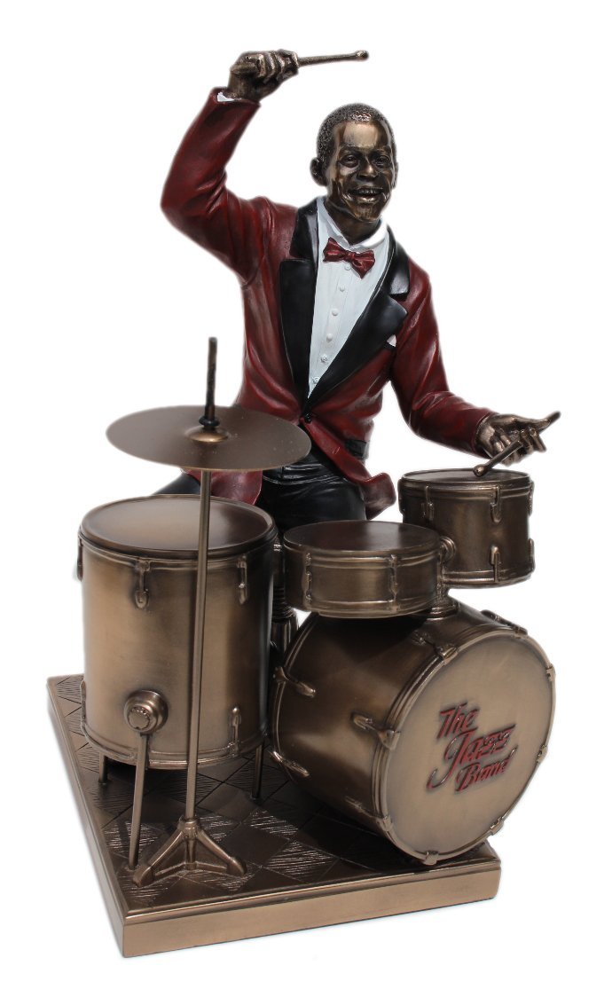 US 10.75 Inch Drum Player Cold Cast Decorative Figurine, Bronze Color