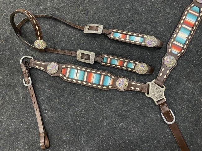 Showman Serape Southwest Print Single Ear Leather Headstall & Breast Collar Set