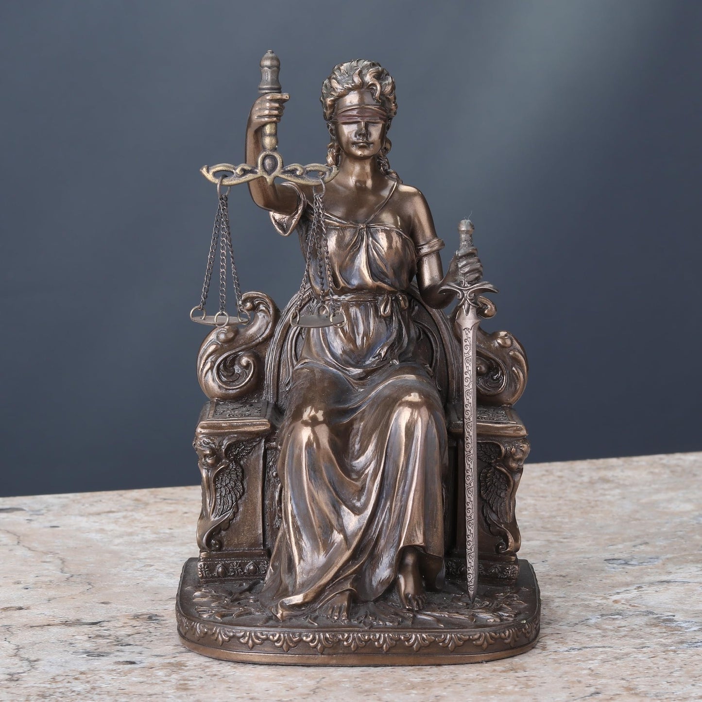 Lady Justice Seated with Scales and Sword Statue Le Justica