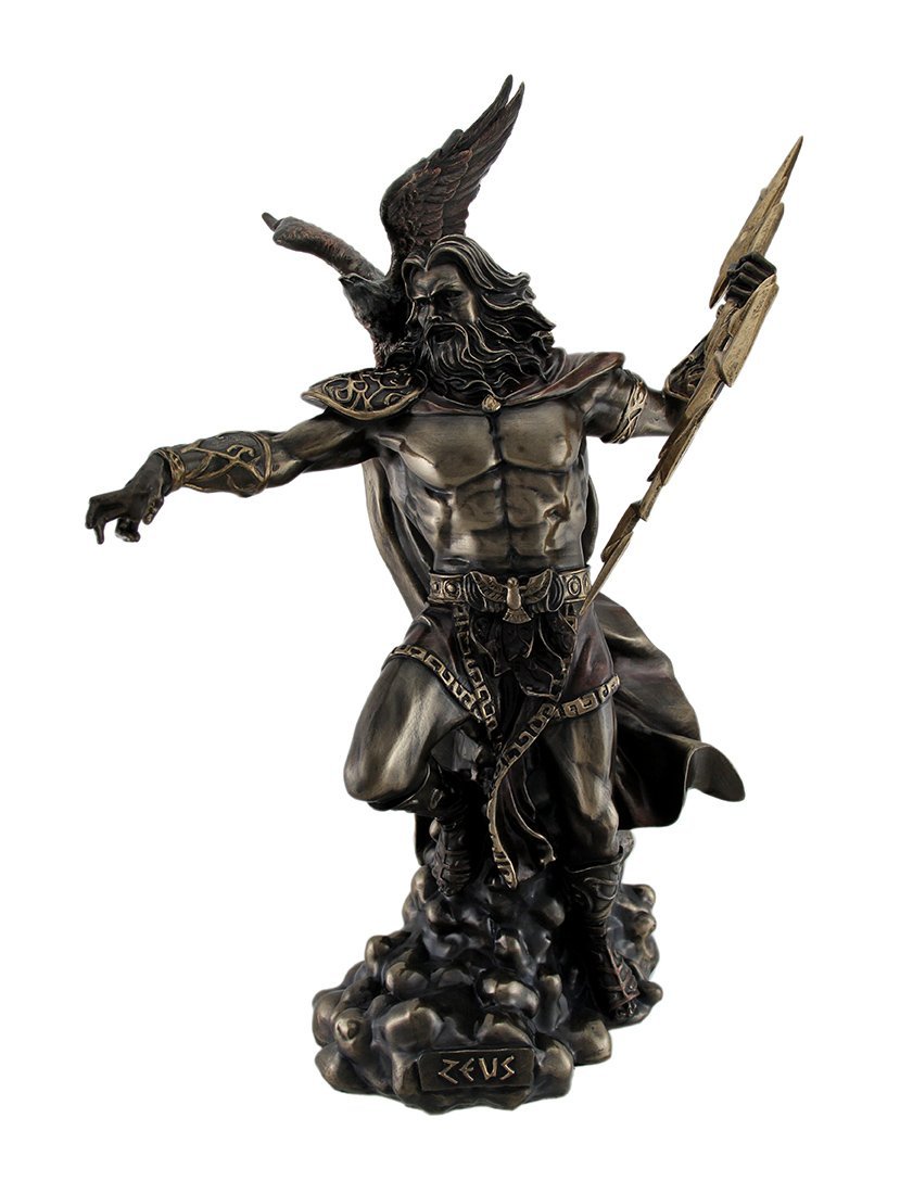 Veronese Design Zeus Greek God of Thunder w/Aetos Dios Wielding Lightning Bolt Statue