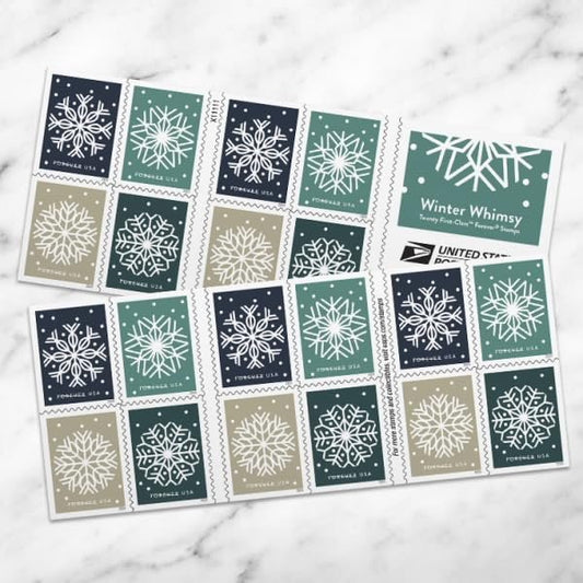 United States Postal Service Winter Whimsy First Class Postage Stamps (1 Booklet, 20 Stamps)