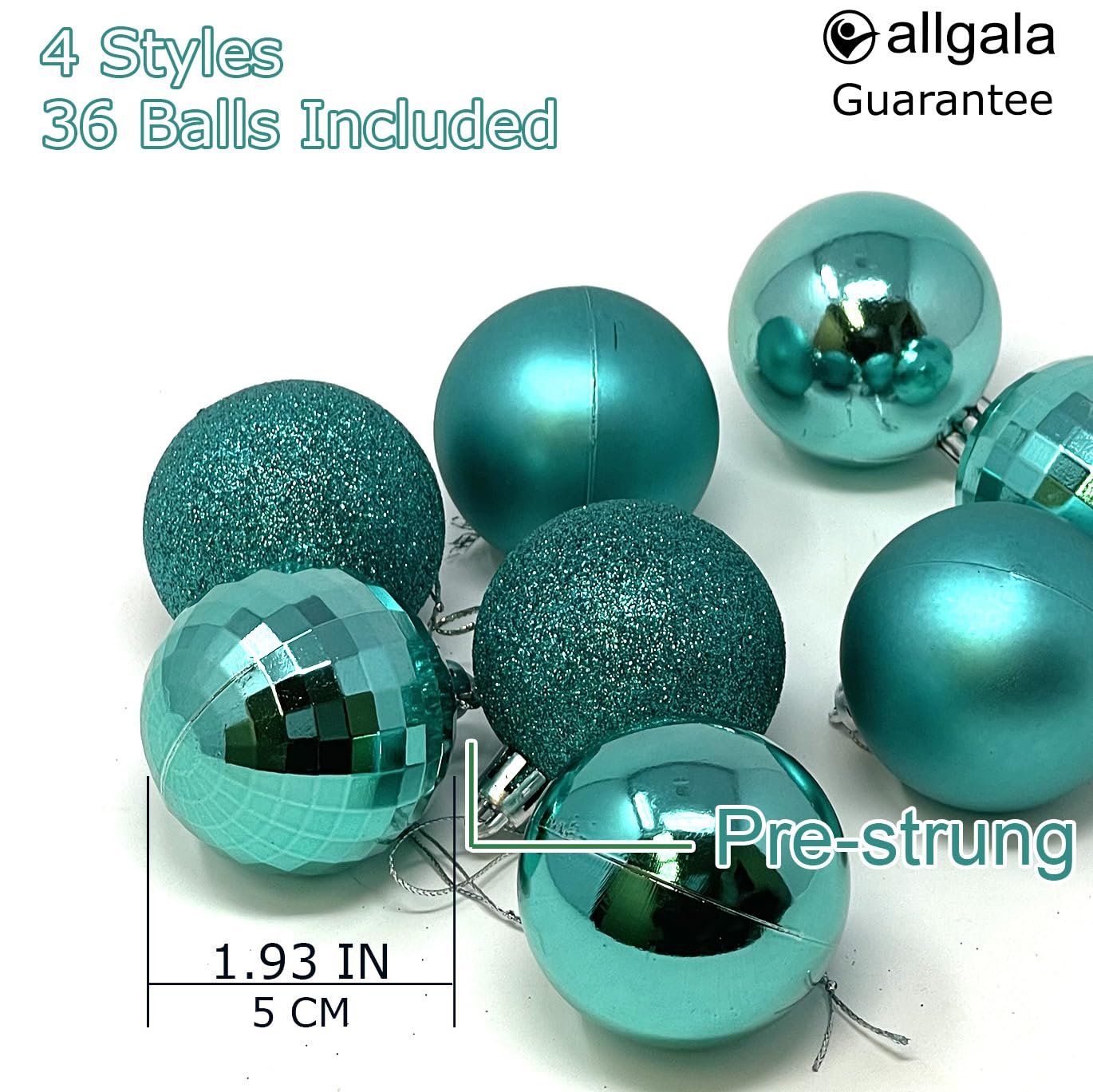 allgala 36 PK 2 Inch (5CM) Christmas Ornament Balls for Xmas Tree-4 Style-