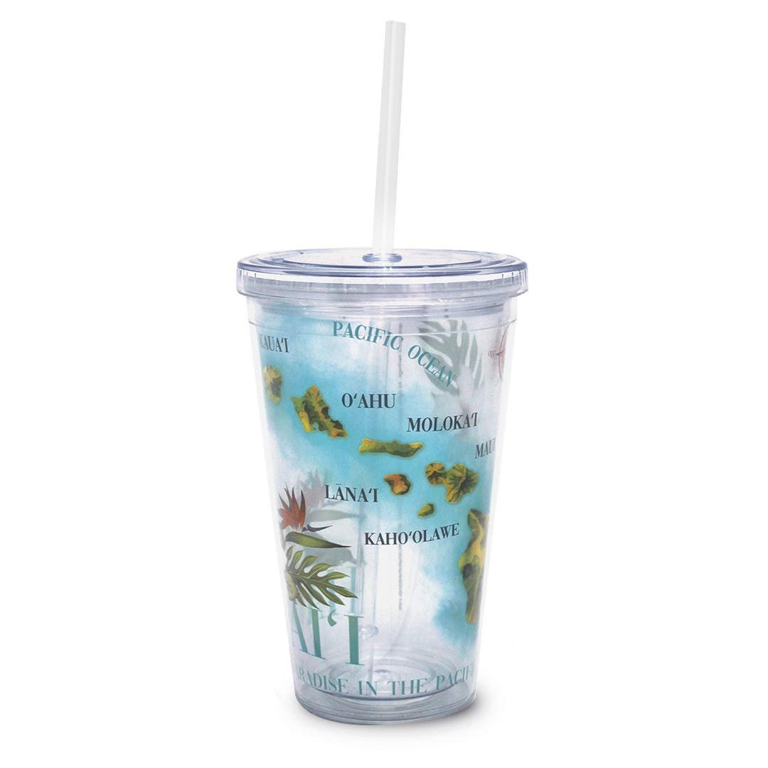 16 oz. Hawaiian Double Insulated BPA Free Acrylic Travel Tumbler with Straw