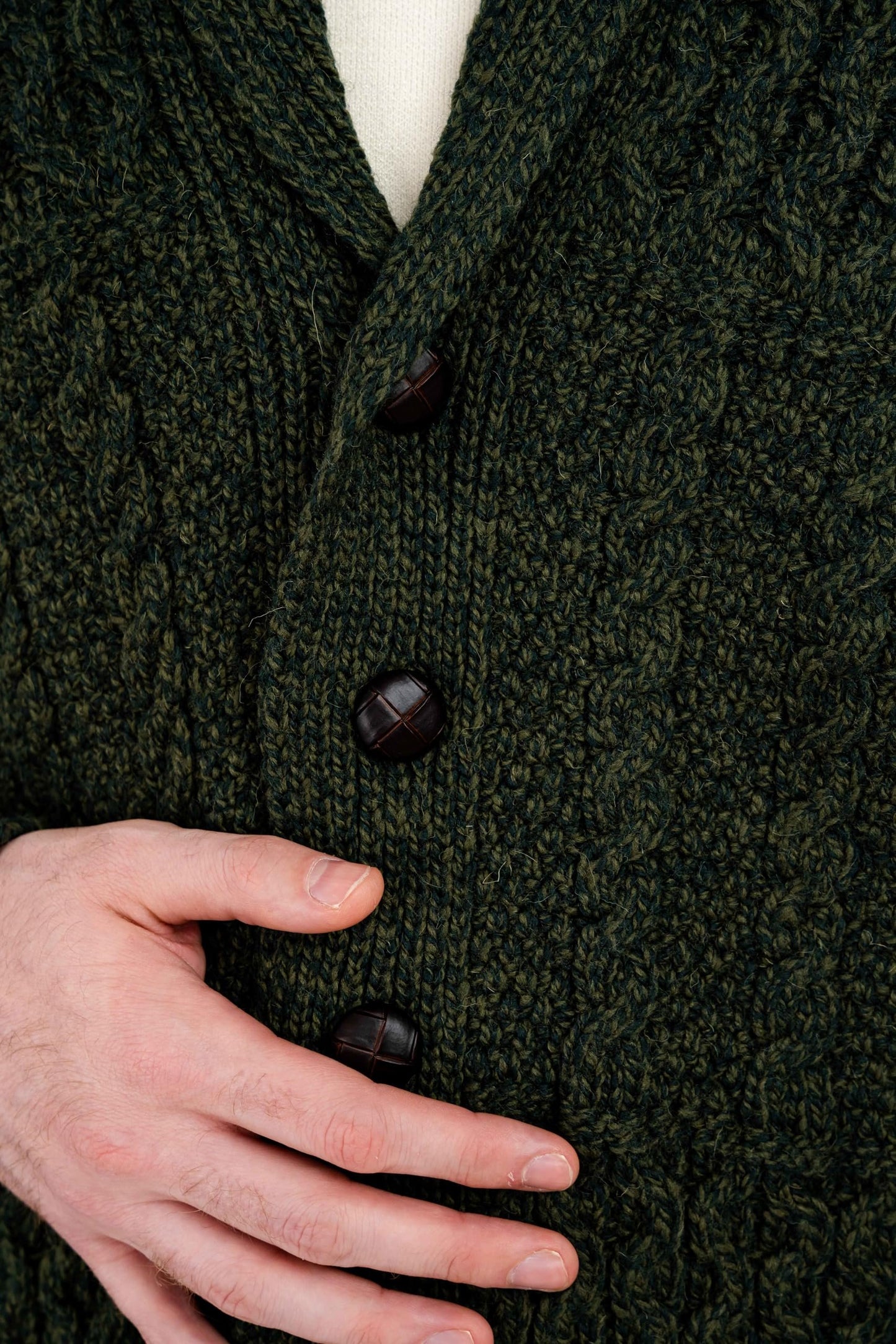 SAOL Men's Cardigan Merino Wool Knit Shawl Collar Casual Sweater with Buttons