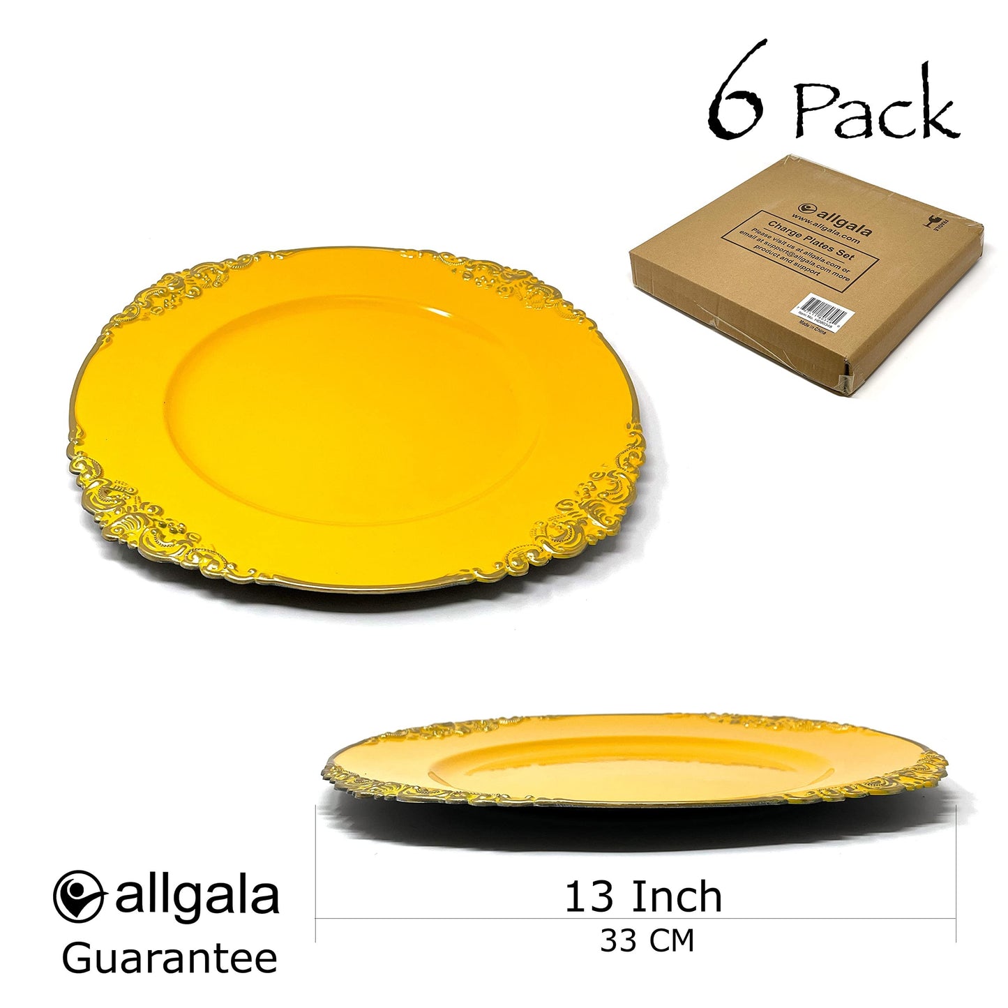 allgala Heavy Quality Round Charger Plates - Elegant Gold Chargers for Dinner Plates
