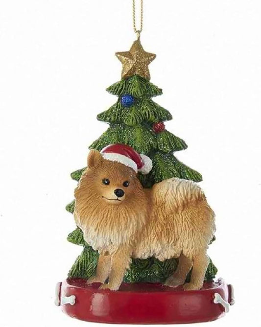 Pomeranian With Christmas Tree Ornament, Resin For Personalization