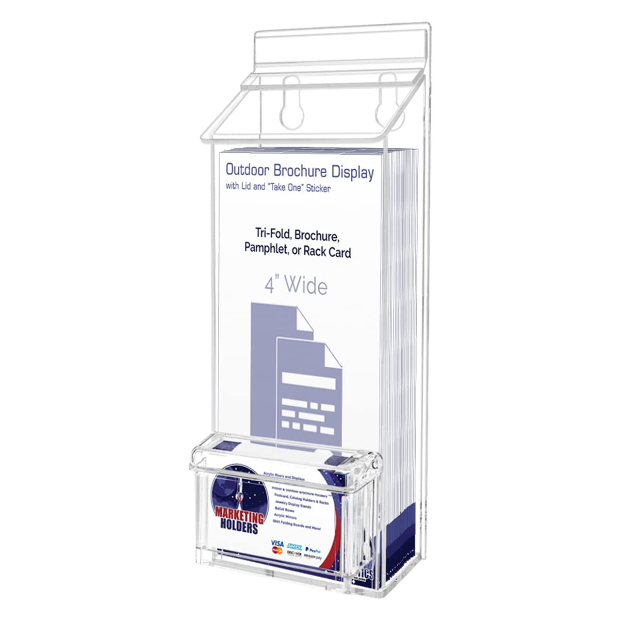 Marketing Holders Outdoor Brochure Holder Holds 9” x 6” Booklets and Bifolds Wall Mount Clear Acrylic Box with Lid Store Front Pamphlet Display Take One Organizer Bin