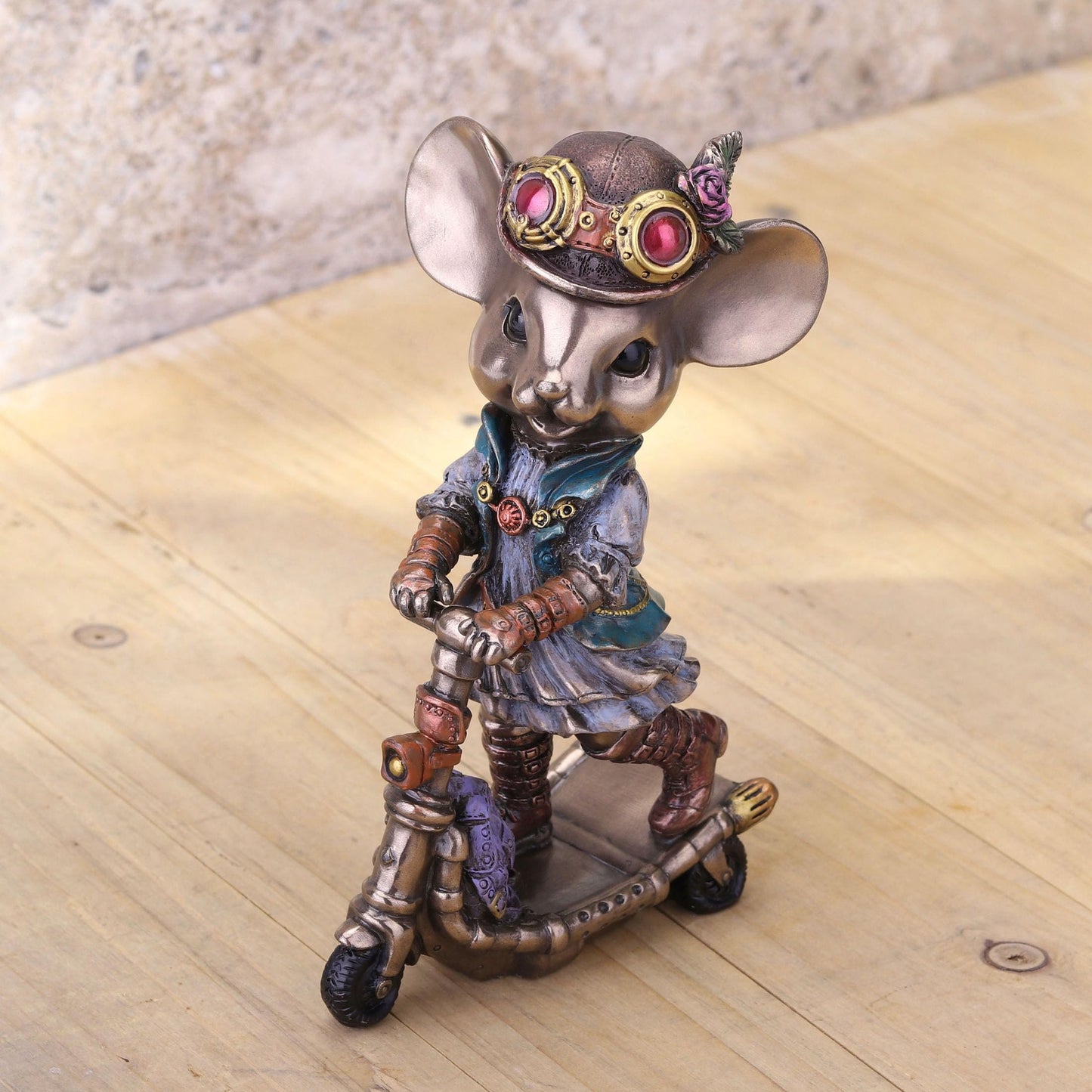 Veronese Design 5 1/2 Inch Steampunk Mice Scooter Racer Cold Cast Resin Bronze Finish Animal Collectible Figurine