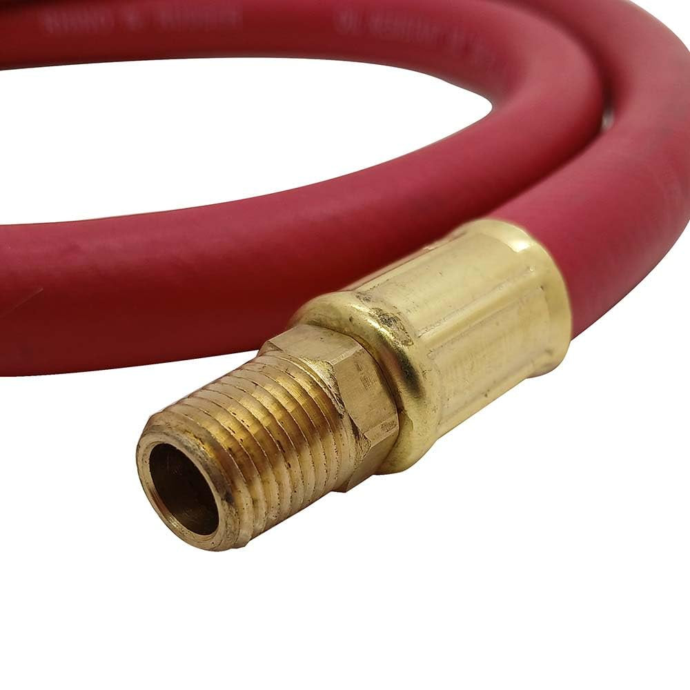 Red Rubber Air Hose Whip 3' Long 1/4" I.D. with 1/4" Male Ball Swivel