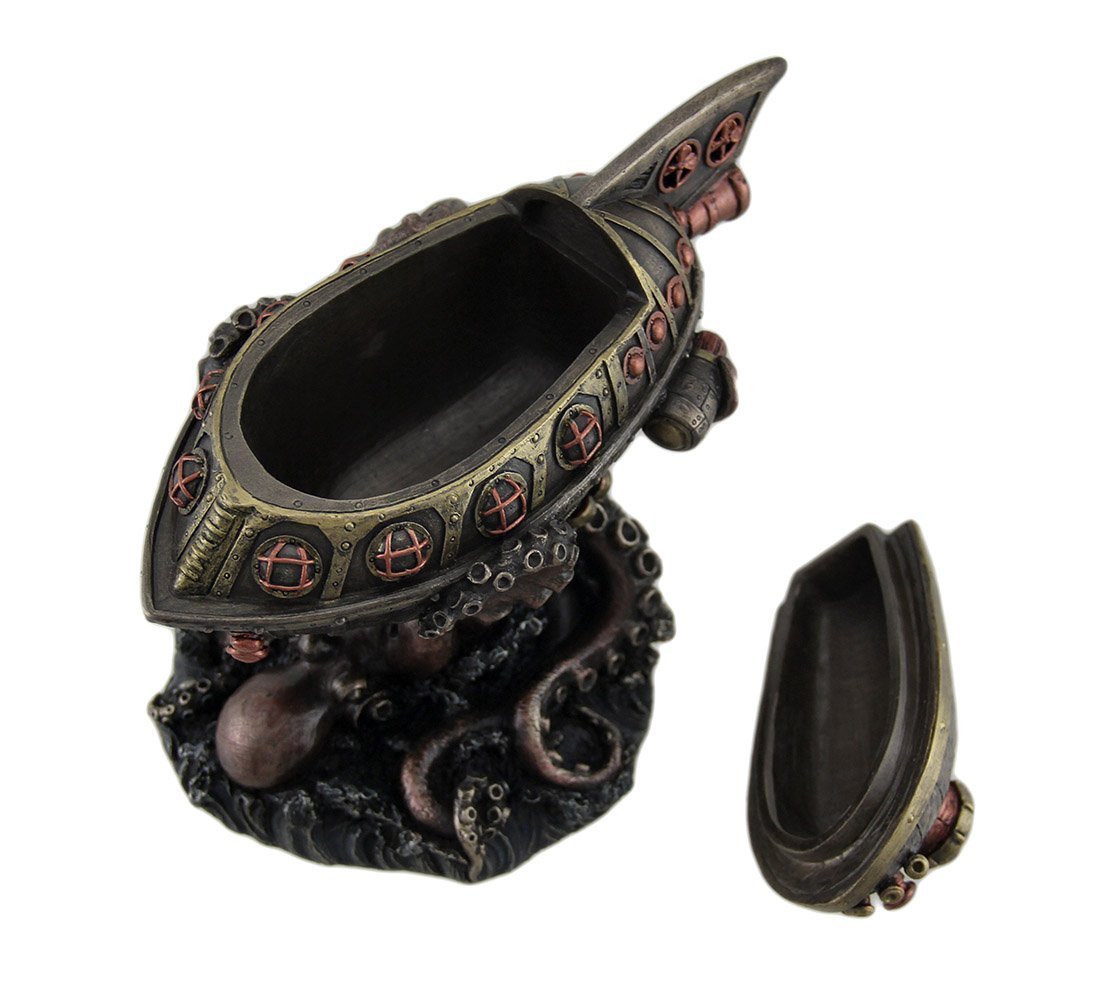 Steampunk Submarine Vs. Octopus Trinket Box Statue