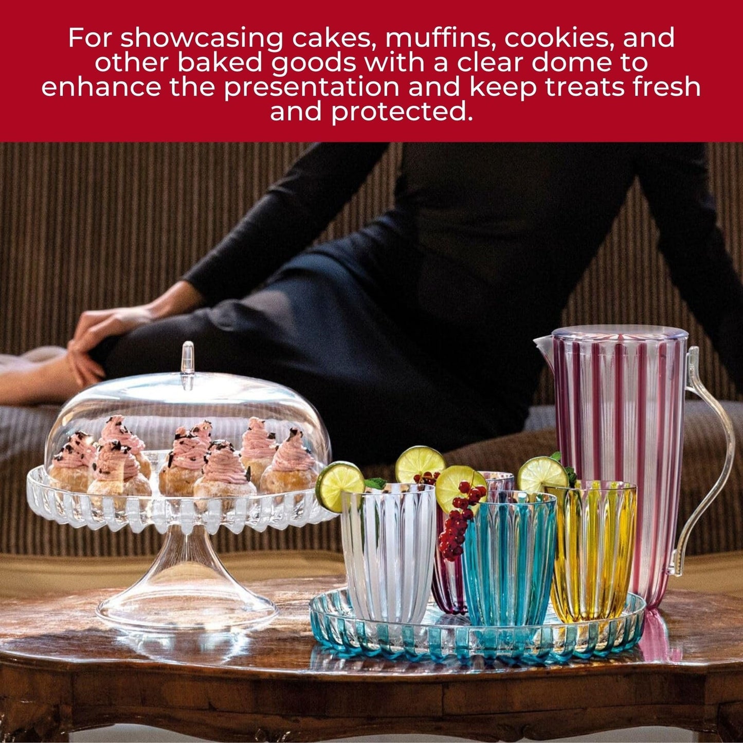 Guzzini Dolcevita 12" Footed Cake Stand with Dome Lid - Turquoise, Multi - Purpose Use for Dessert Table, Cupcake Stand, Cake Display, BPA-Free Display Stand for Parties, Weddings, Kitchen