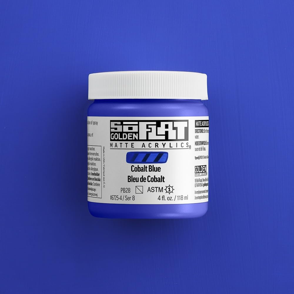 GOLDEN SoFlat Matte Acrylics, Cobalt Blue, 2 fl. oz. Jar, Professional Acrylic Paint, Semi-Transparent