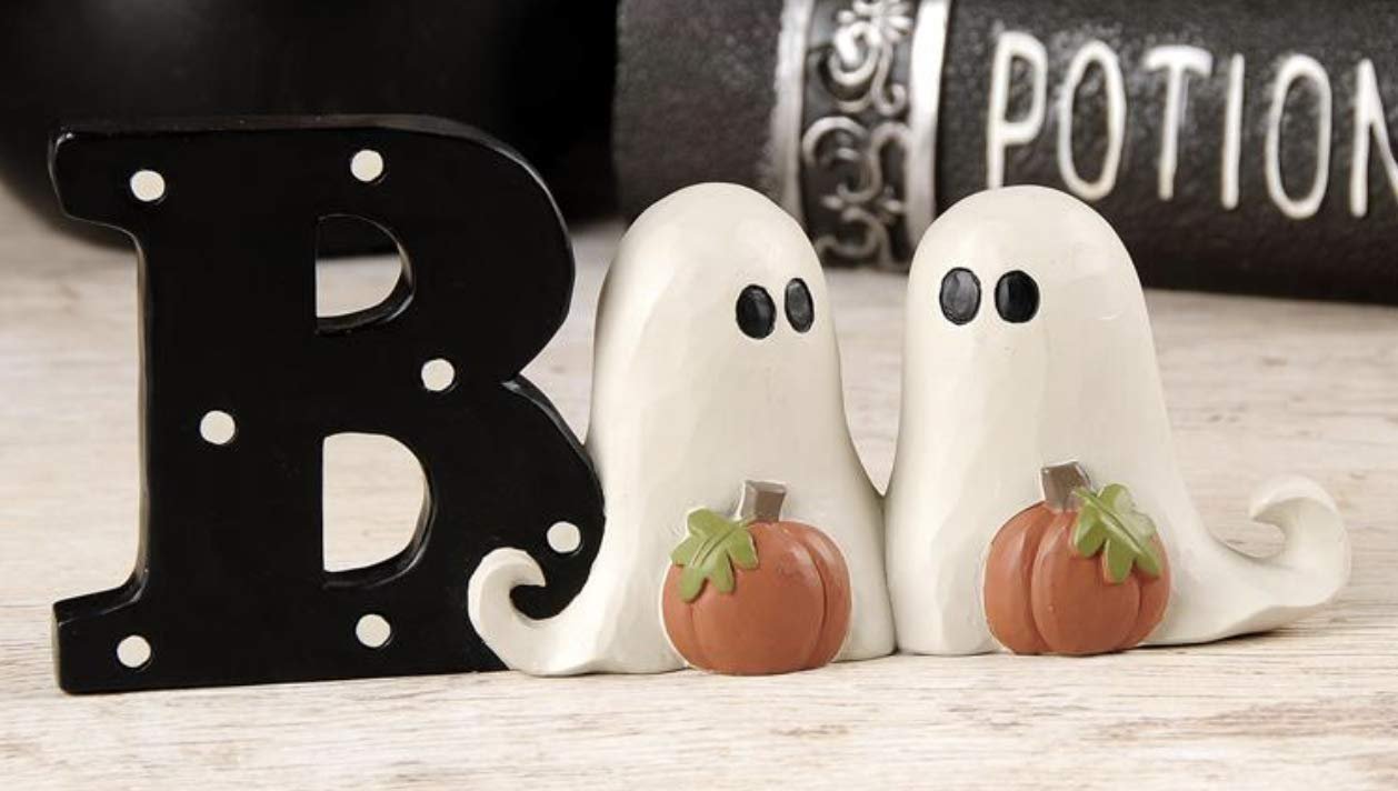 Boo Halloween Resin Figurine by Blossom Bucket Fall Decor w/ Pumpkins